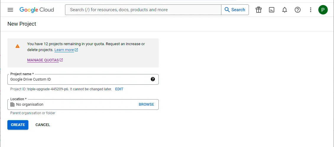 Google Cloud project name prompt
