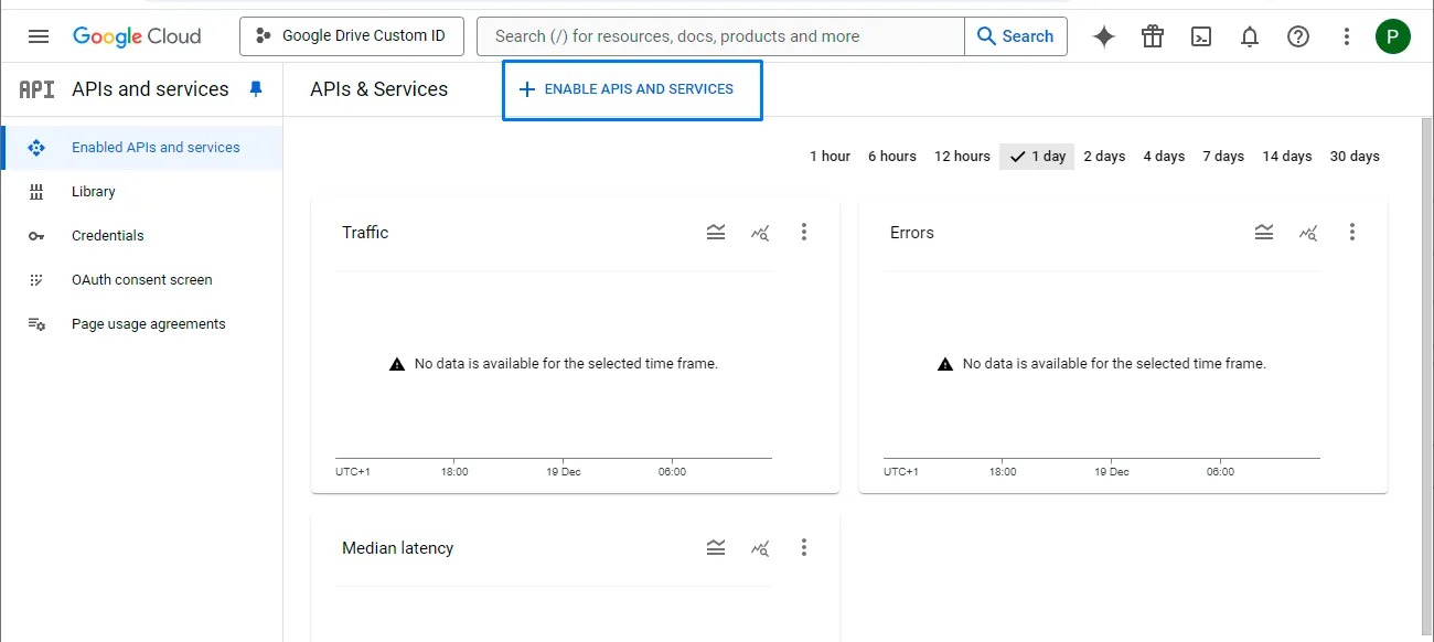 Enable APIs and Services button