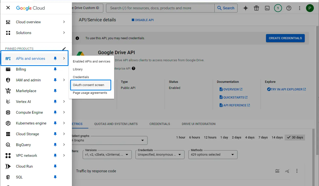 OAuth consent screen menu item