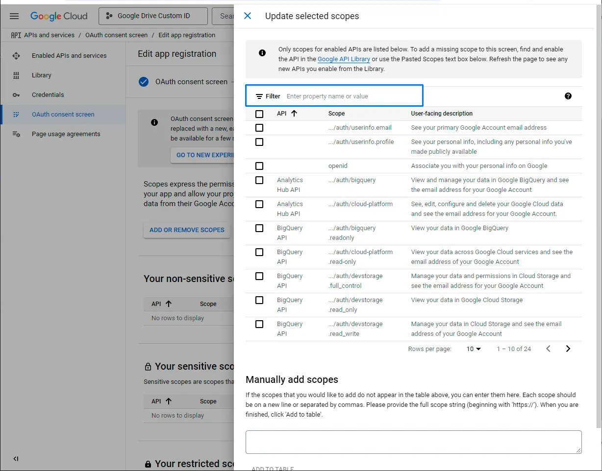 Google Drive API scope selection