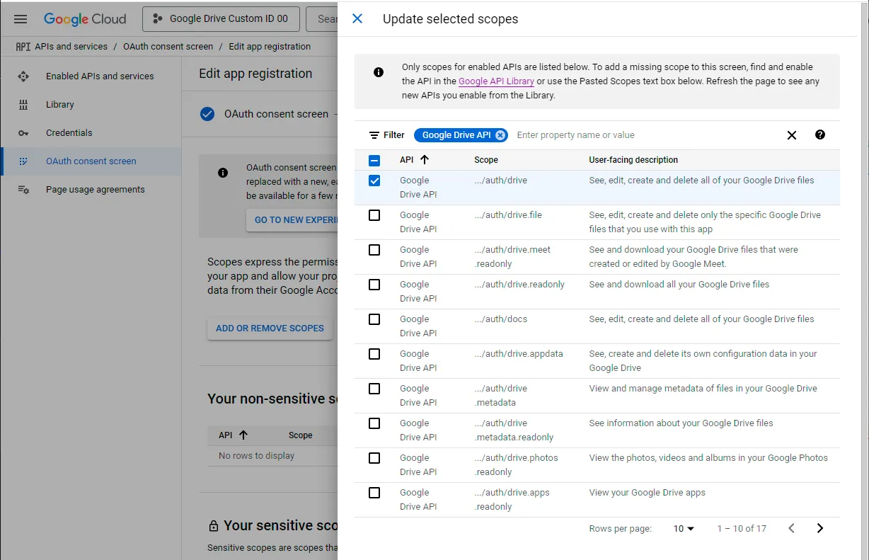 Save OAuth consent screen settings