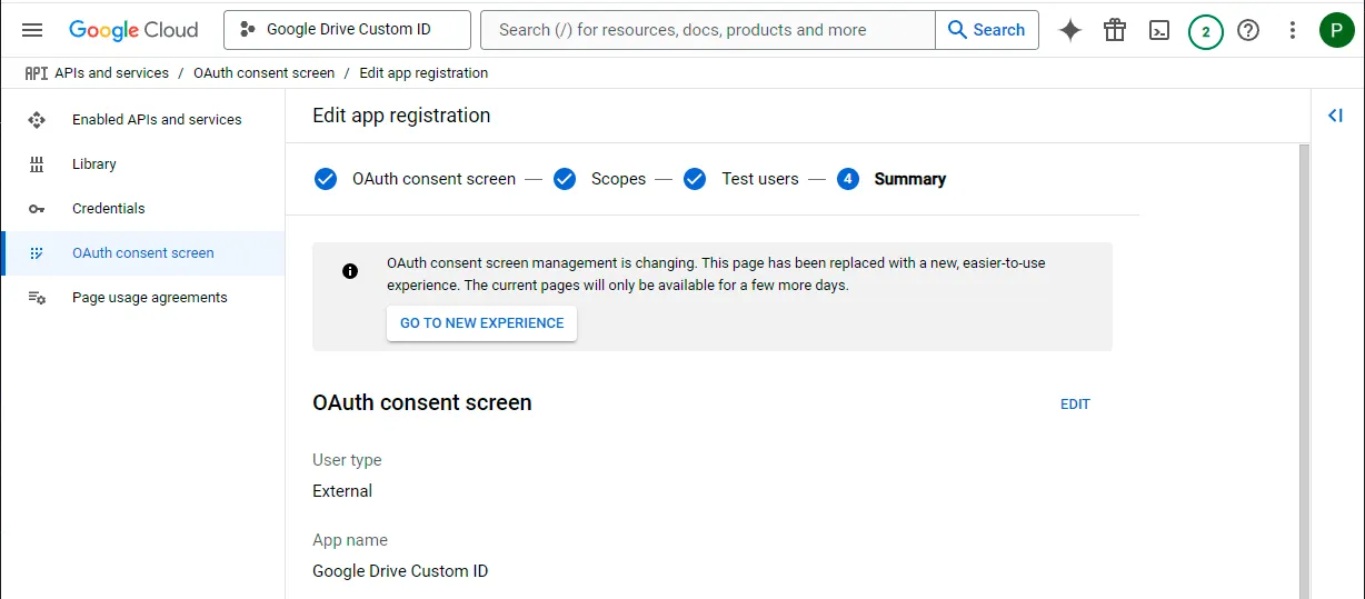 Test users section
