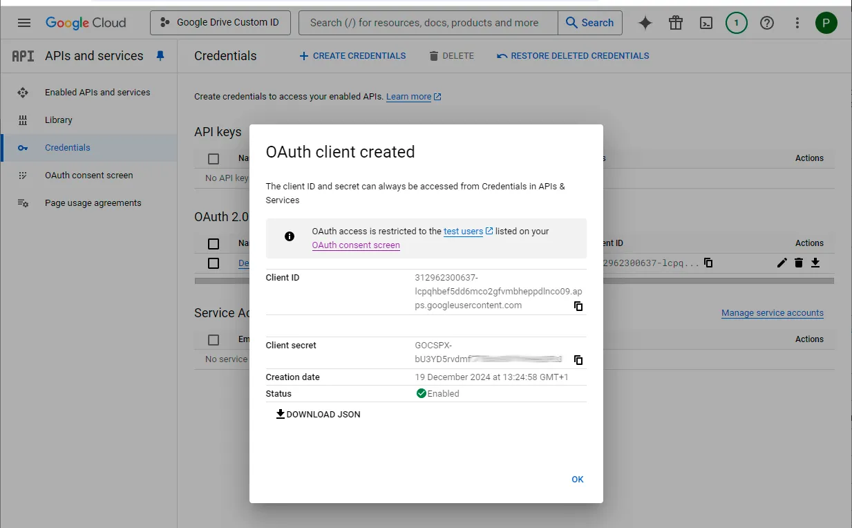 OAuth client ID and client secret