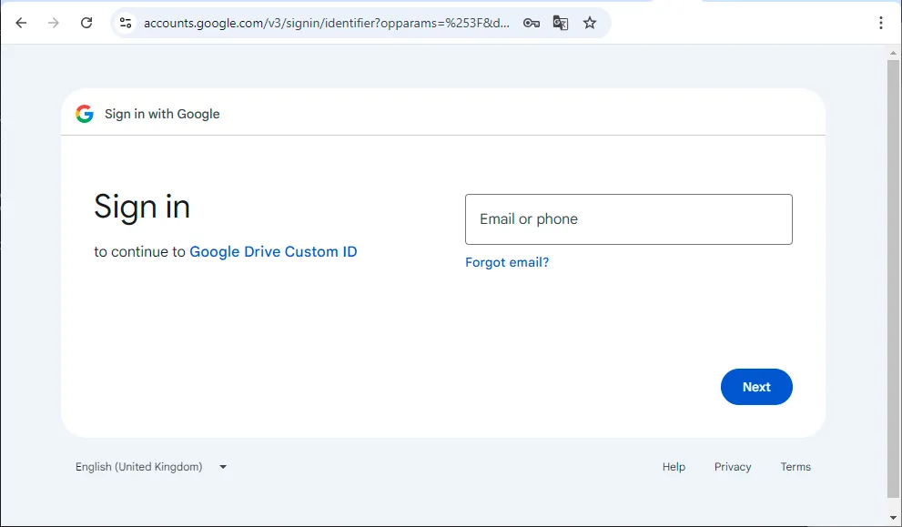 Google account sign-in screen