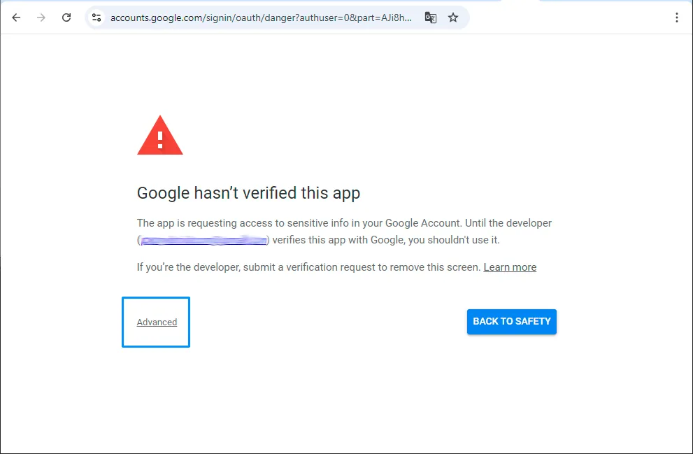 Google security warning advanced link