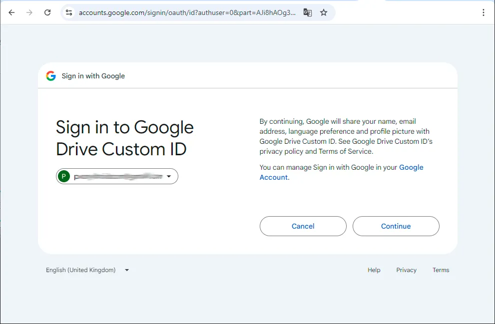 Google Drive Custom ID consent screen