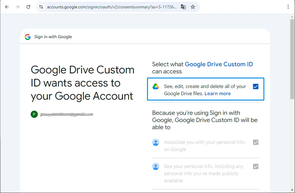 Google Drive permissions confirmation