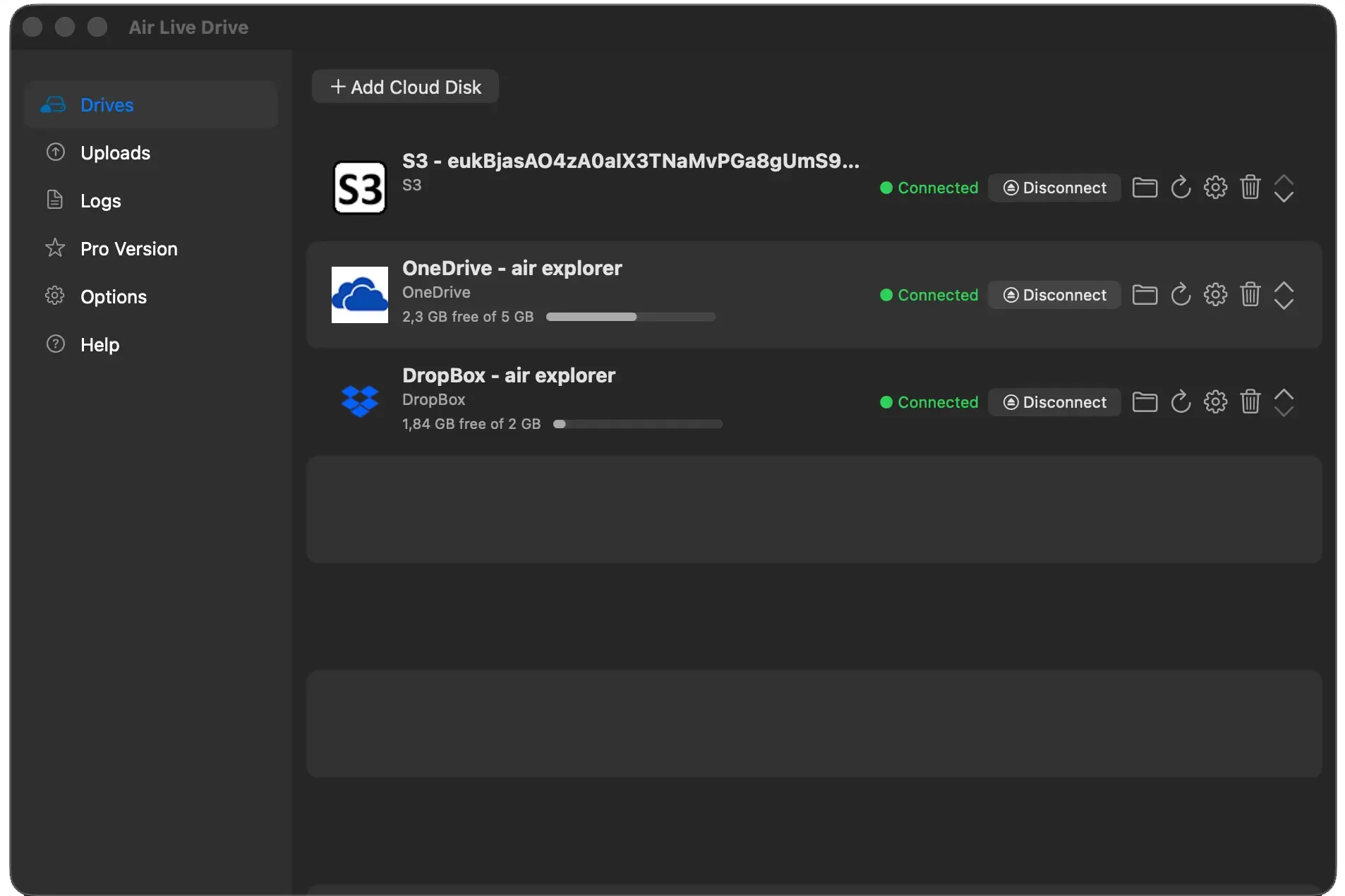 OneDrive account connected in Air Live Drive for macOS