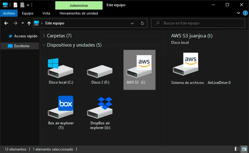 Amazon S3 bucket will appear as a local drive.