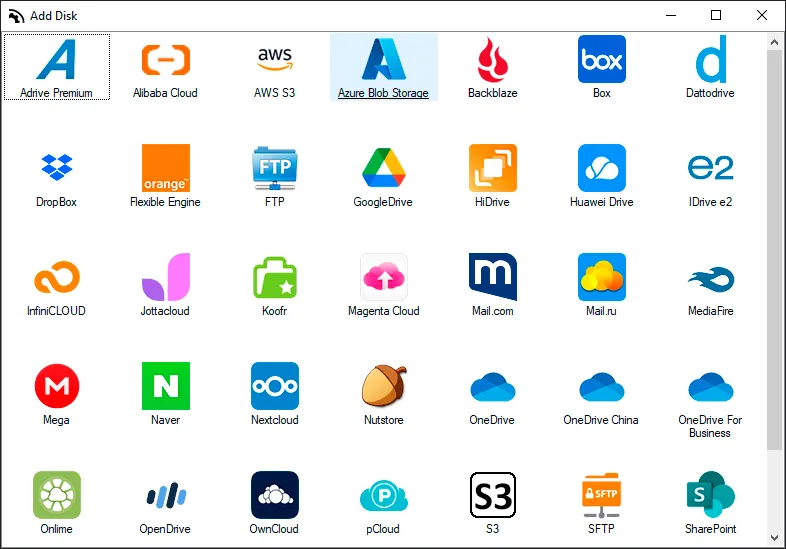 Añade Azure Blob Storage a Air Live Drive