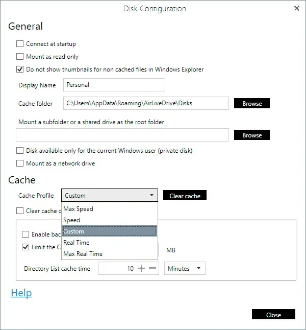 Configure Windows cache profiles