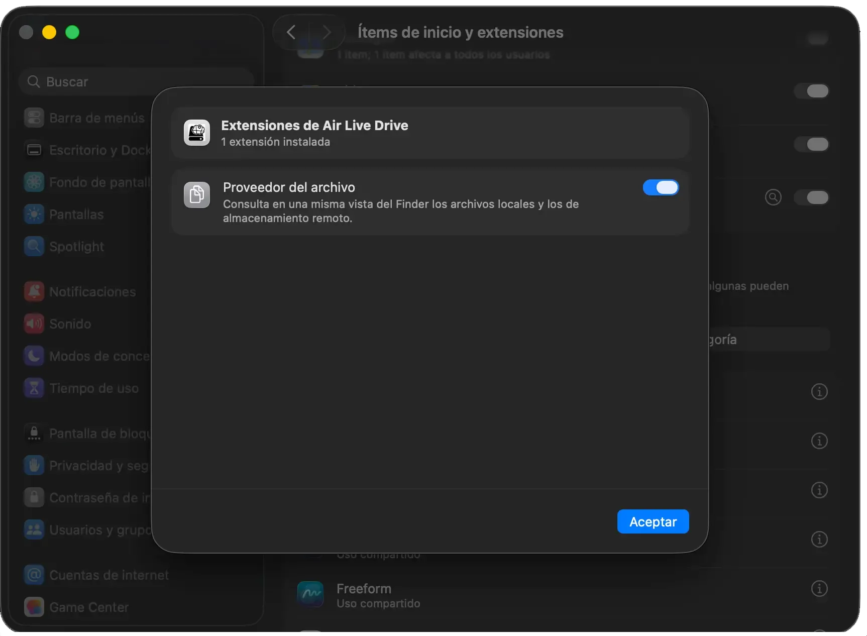 Enable Air Live Drive in Finder: second macOS setting