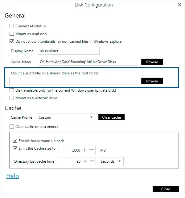 Shared drives and a folder as the root on Windows