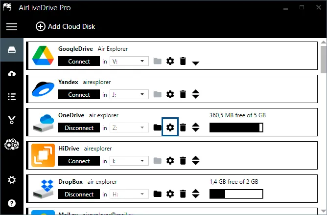 add your cloud accounts to Air Live Drive