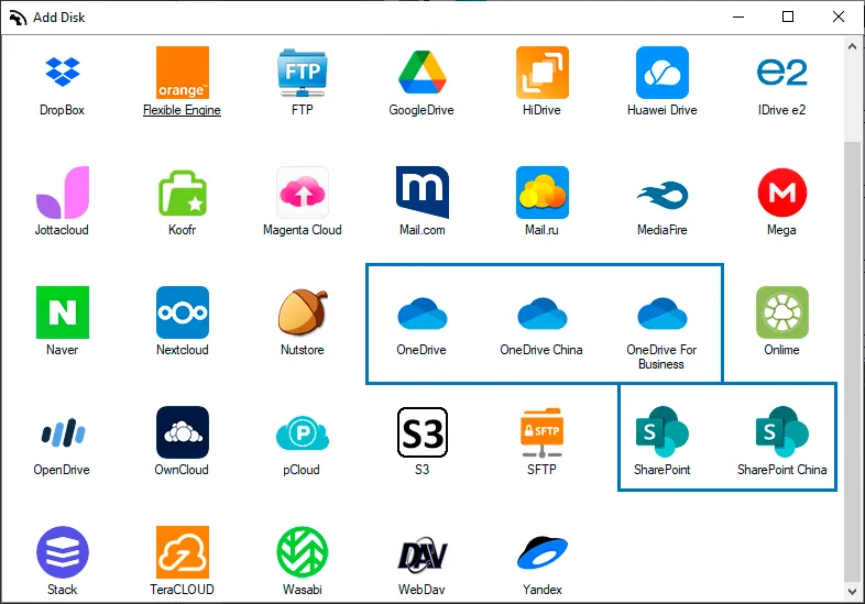 Add Microsoft's two platforms, OneDrive and OneDrive for Business and SharePoint in Air Live Drive