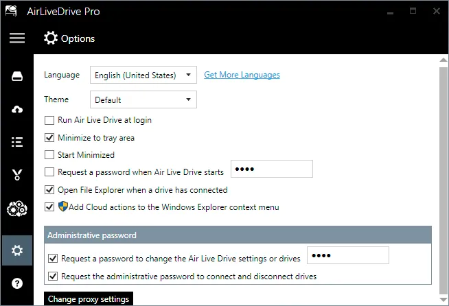 Administrative password option in Air Live Drive