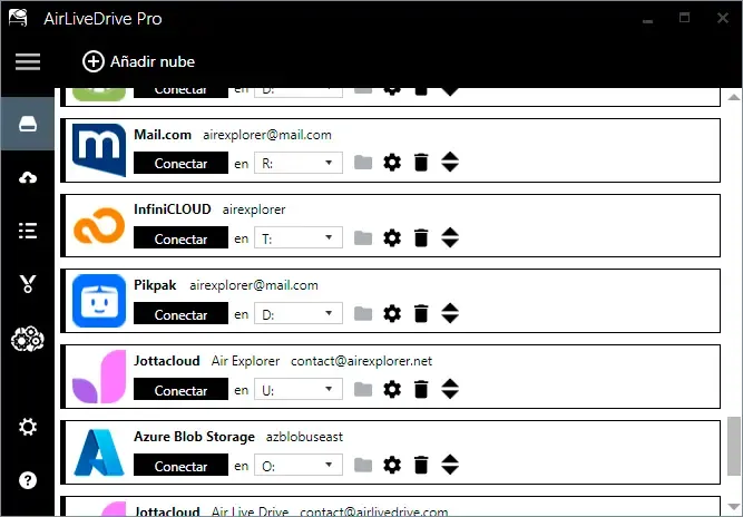 PikPak mounted as a drive in Air Live Drive alongside other cloud accounts