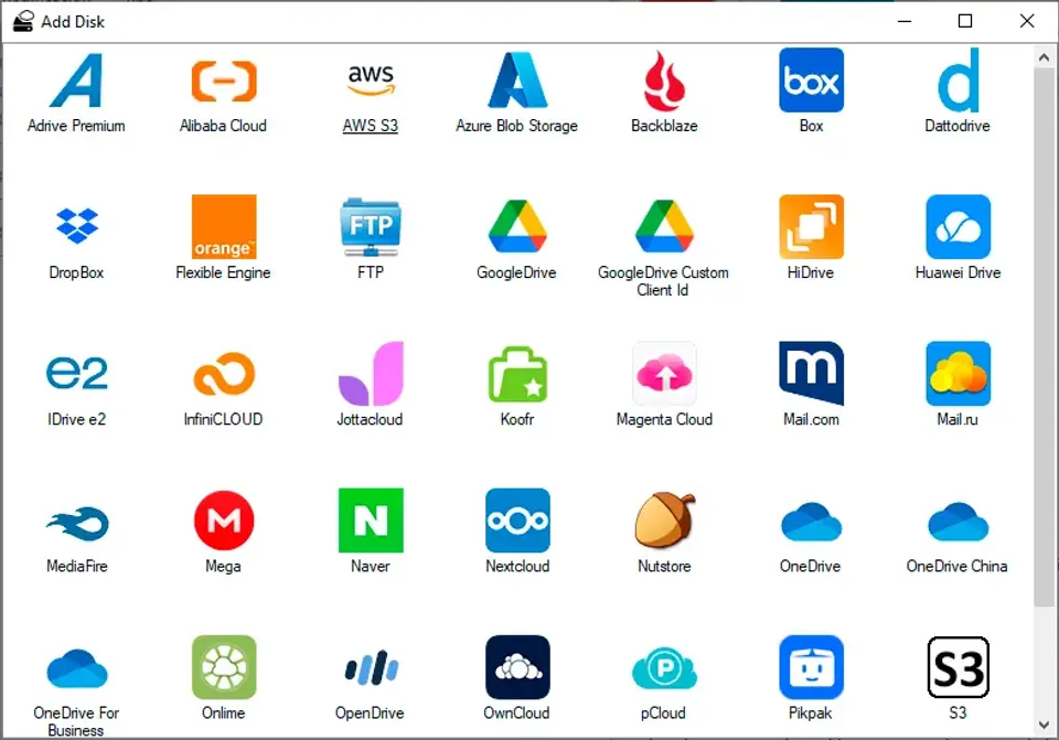 Air Live Drive cloud selection on Windows