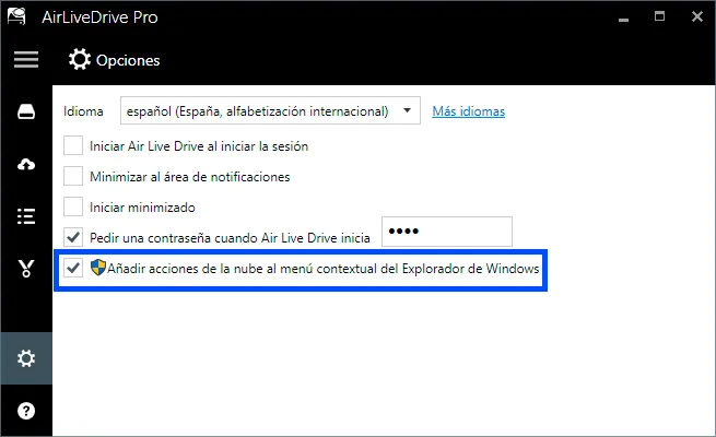 Air Live Drive options window