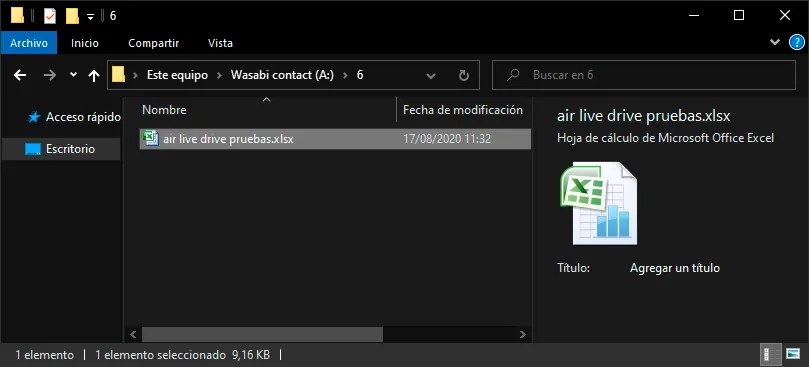Work with an excel file with Air Live Drive