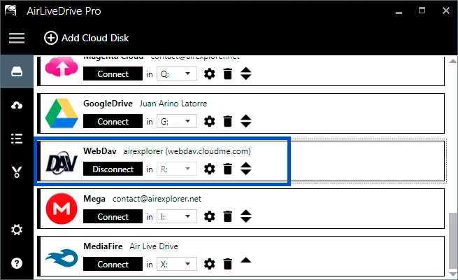 Conectar un servidor Webdav como un disco de Windows en Air Live Drive