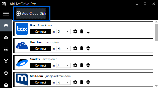 Add cloud disk window of Air Live Drive