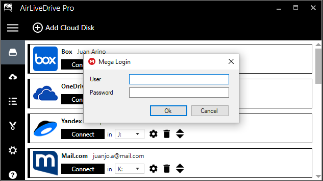 Add cloud disk window of Air Live Drive