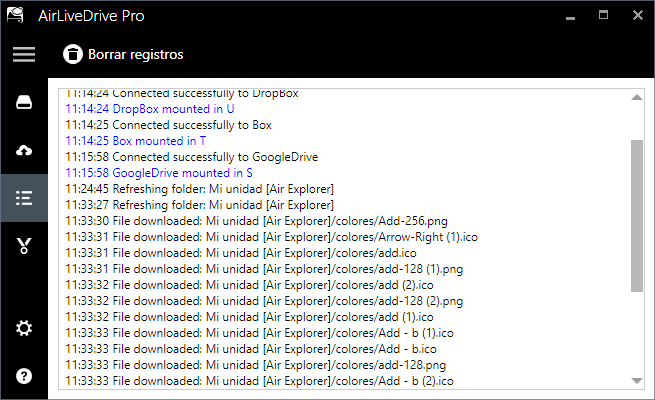 Check the progress of the file transfer in the Air Live Drive log window