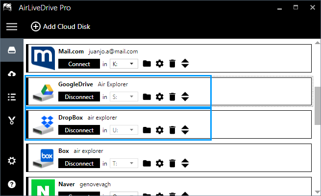 Add Google Drive and Dropbox in Air Live Drive