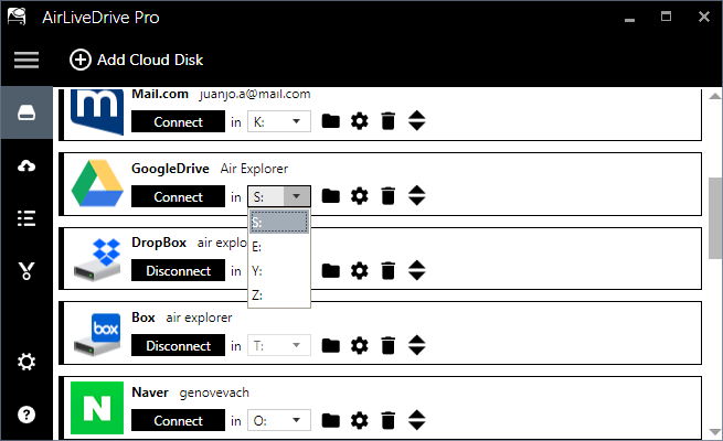 Assign a local drive letter in Air Live Drive to your cloud account