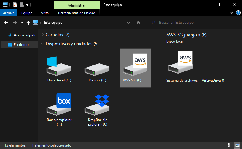 Amazon S3 bucket will appear as a local drive.