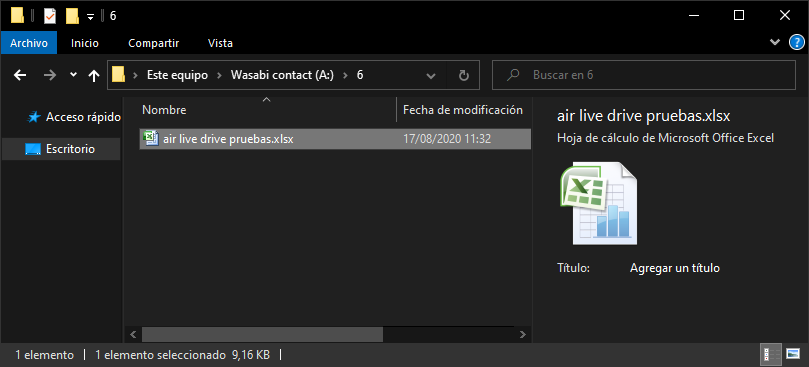Work with an excel file with Air Live Drive