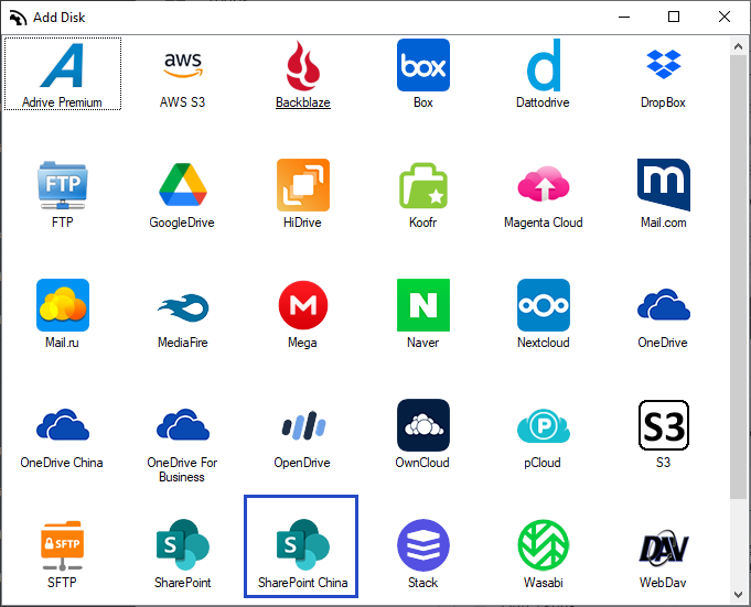 Add your SharePoint China account in Air Live Drive