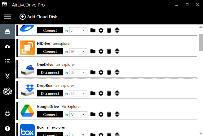 Add your cloud accounts to Air Live Drive