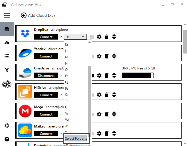 How to mount cloud drives as folders in Air Live Drive