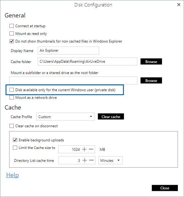 Allow your cloud to be available to the current Windows user