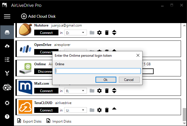 Enter a username and password in Air Live Drive