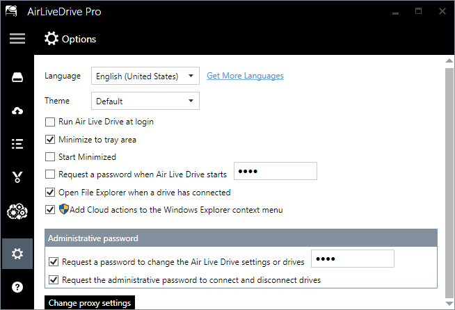 Administrative password option in Air Live Drive