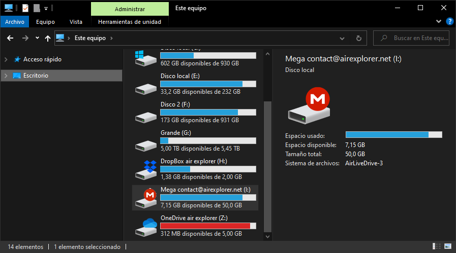 After mapping your Mega cloud storage account work with your cloud files directly from Windows Explorer