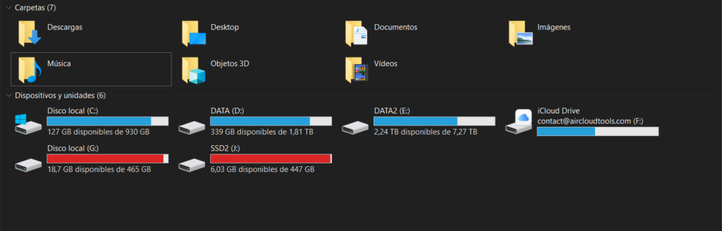 Tu iCloud Drive aparece como una unidad con su propia letra